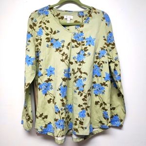 Denim & Company Floral Long Sleeve Spring Blouse Top XL